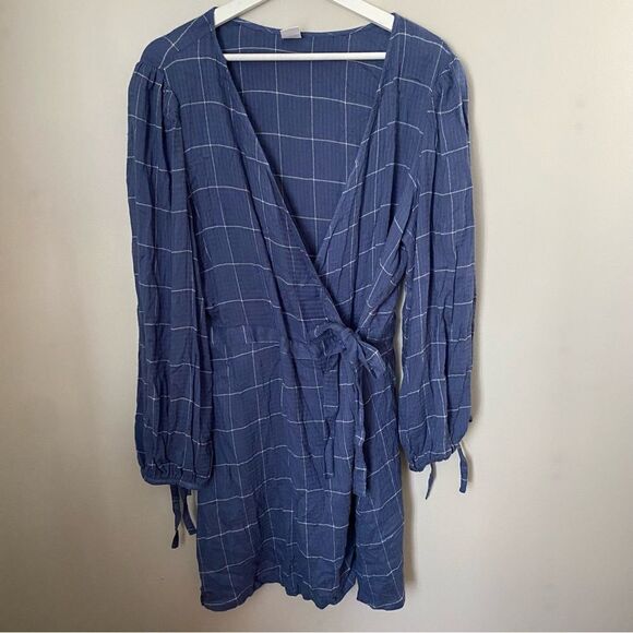 Melrose & Market Dress Long Sleeve Plaid Blue Mini Casual - Picture 1 of 12